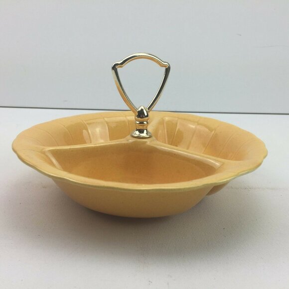Vintage 60s MCM Lane & Co Divided Serving Dish Yellow Party Gold USA 1960 - Picture 2 of 9